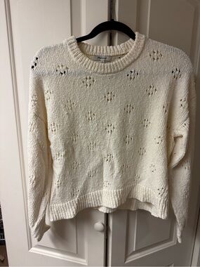 Madewell Cream Eyelet Knit Crewneck Sweater